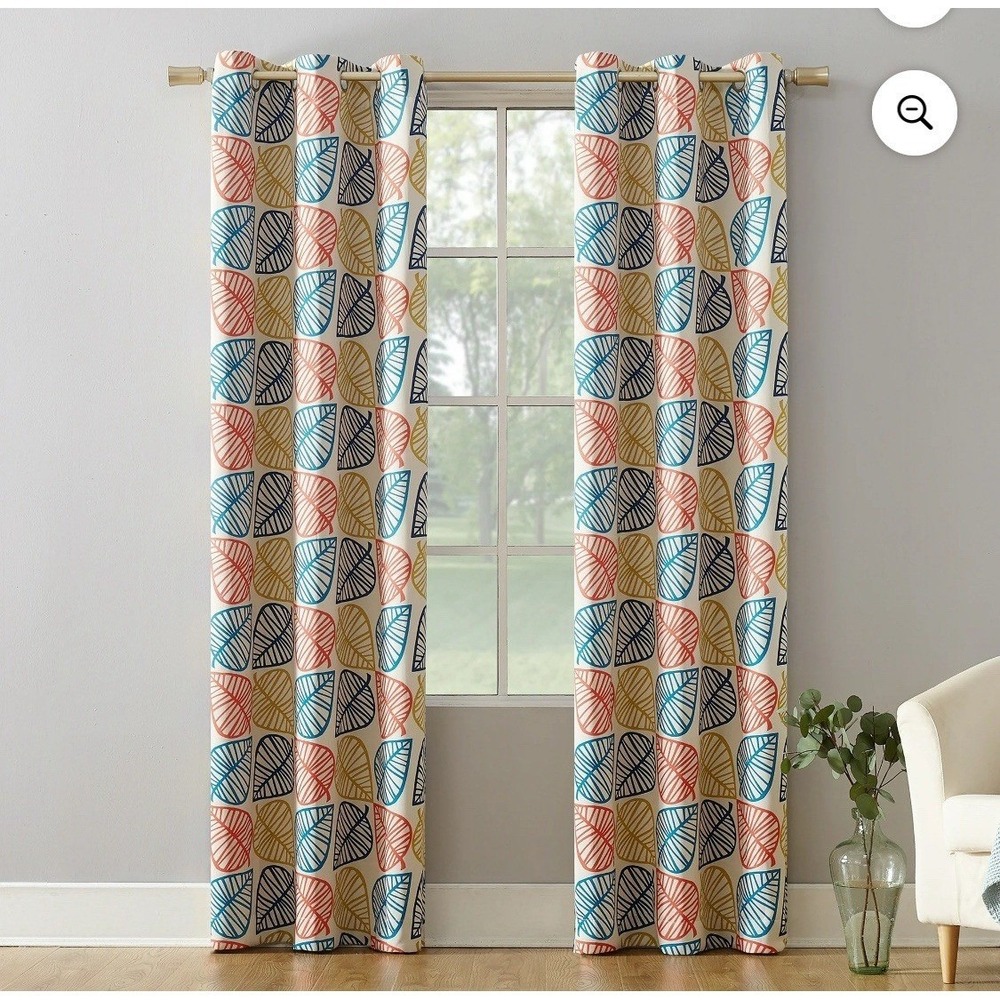 6 Mainstays Grommet Top Blackout Curtain Panels Beige Artsy Leaf 40" W x‎ 84" L